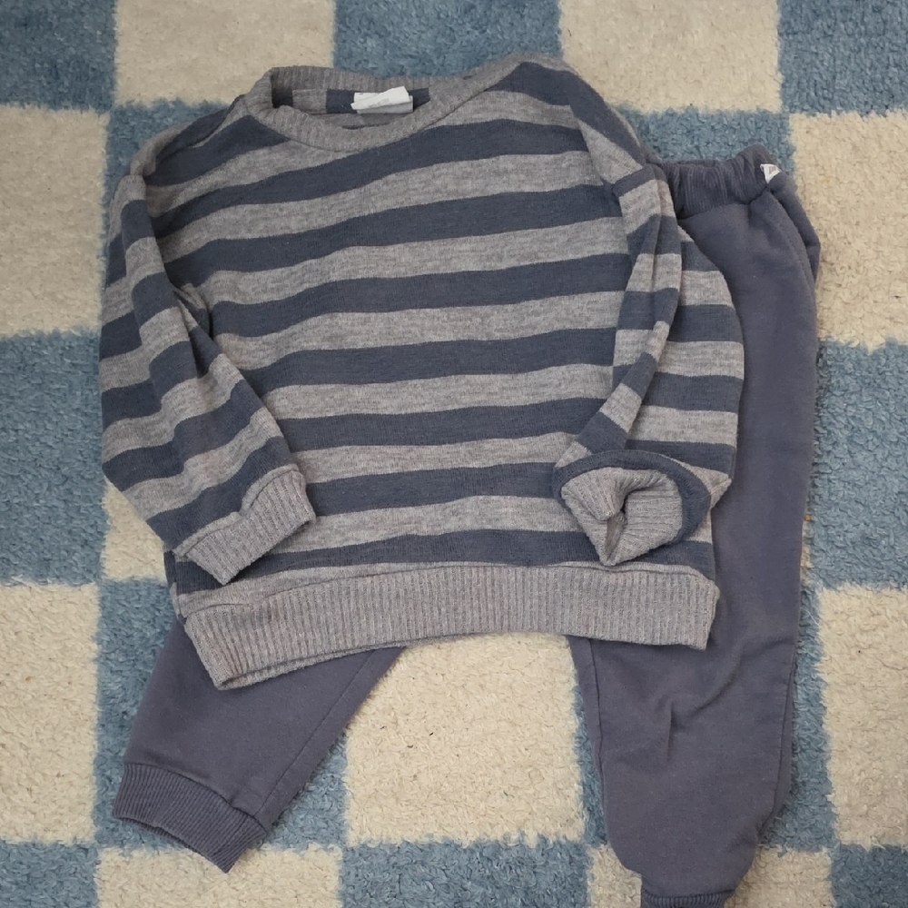 Striped Gray and Blue Sweater Set 2T